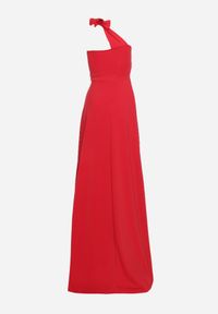 Renee - Czerwona Sukienka o Rozkloszowanym Kroju na Jedno Ramię z Głębokim Rozcięciem Efiela. Okazja: na wesele, na ślub cywilny, na imprezę. Kolor: czerwony. Materiał: skóra. Typ sukienki: rozkloszowane, asymetryczne, oversize. Styl: elegancki #2