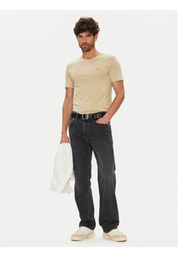 Tommy Jeans T-Shirt Jaspe DM0DM20363 Beżowy Slim Fit. Kolor: beżowy. Materiał: bawełna