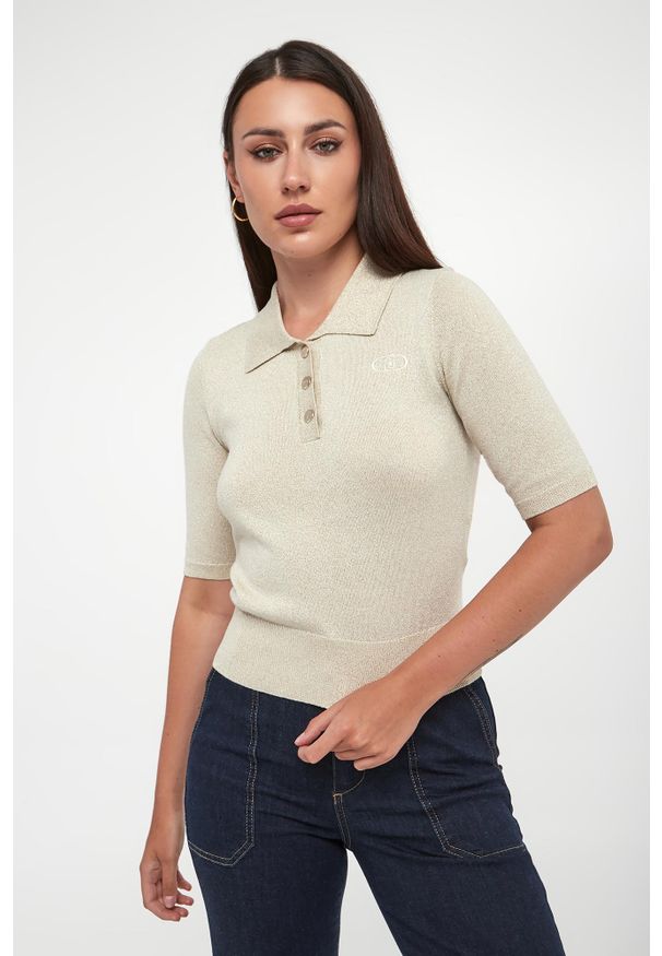 Liu Jo - Sweter polo damski z lureksu LIU JO. Typ kołnierza: polo
