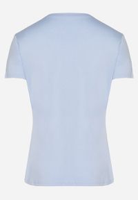 Born2be - Jasnoniebieski T-shirt z Ozdobnym Nadrukiem z Metalicznym Połyskiem Neomania. Kolor: niebieski. Wzór: nadruk