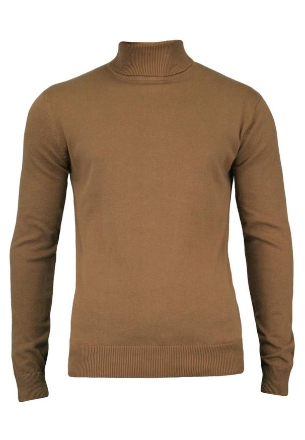 Golf, Beżowy, Sepia, Elegancki, 100% BAWEŁNA, Męski - Brave Soul. Typ kołnierza: golf. Kolor: beżowy, wielokolorowy, brązowy. Materiał: bawełna. Sezon: zima, jesień. Styl: elegancki