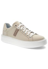 Beżowe Sneakersy Nessi Skórzane Półbuty Damskie. Kolor: beżowy. Materiał: skóra. Szerokość cholewki: normalna