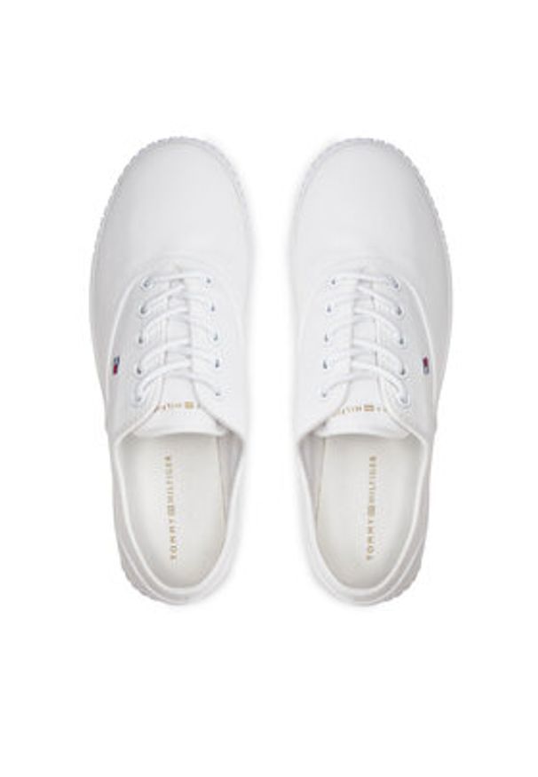 TOMMY HILFIGER - Tommy Hilfiger Tenisówki Canvas Lace Up Sneaker FW0FW07805 Biały. Kolor: biały. Materiał: materiał