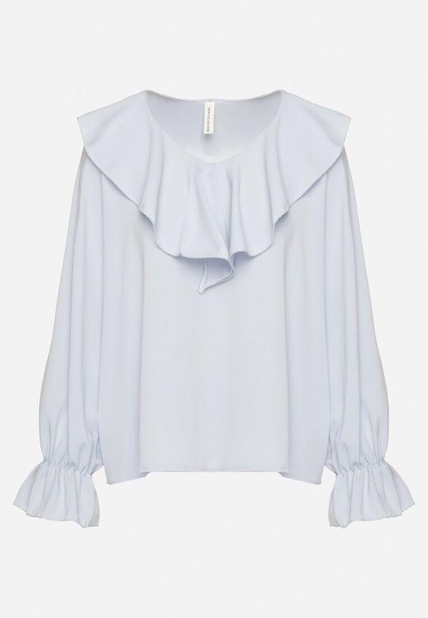 Born2be - Jasnoniebieska Bluzka z Ozdobną Falbanką Tanalissea. Okazja: na spotkanie biznesowe. Kolor: niebieski. Styl: elegancki, biznesowy