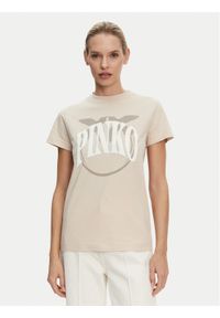 Pinko - PINKO T-Shirt Start 101752 A2CT Beżowy Regular Fit. Kolor: beżowy. Materiał: bawełna