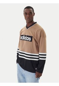 Adidas - adidas Longsleeve JY0251 Beżowy Loose Fit. Kolor: beżowy. Materiał: syntetyk. Długość rękawa: długi rękaw