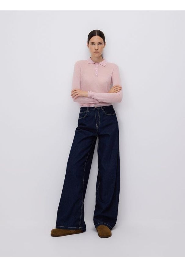 Reserved - Wełniana bluzka - pastelowy róż. Kolor: różowy. Materiał: wełna. Wzór: gładki