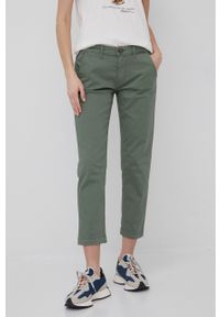 Pepe Jeans spodnie Maura damskie kolor zielony fason chinos medium waist. Kolor: zielony #4