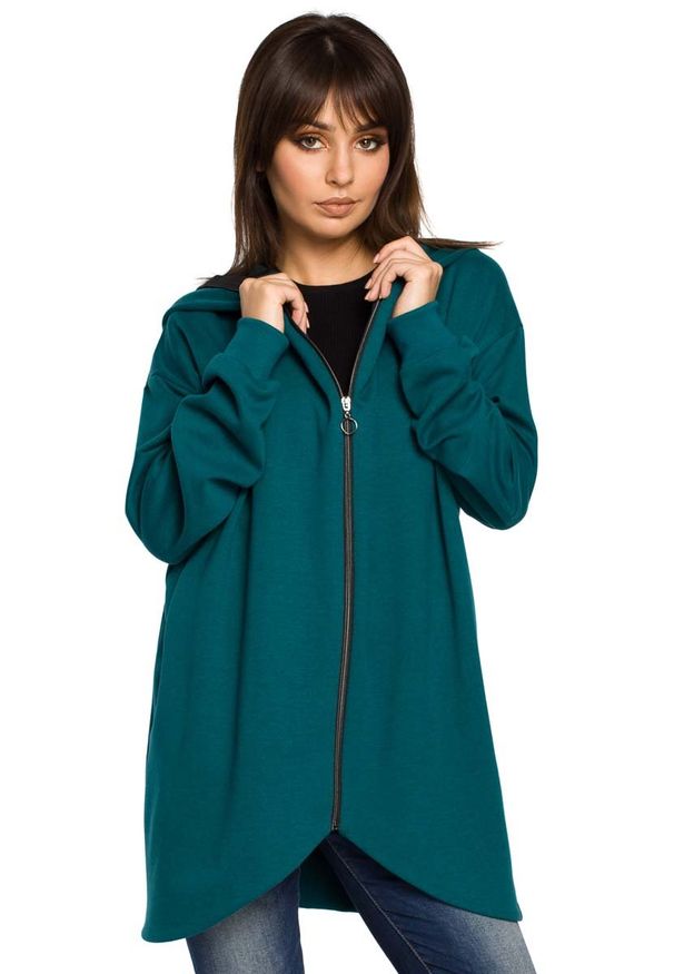 MOE - Zielona Bluza Asymetryczna z Kapturem. Typ kołnierza: kaptur. Kolor: zielony. Materiał: poliester, bawełna, wiskoza