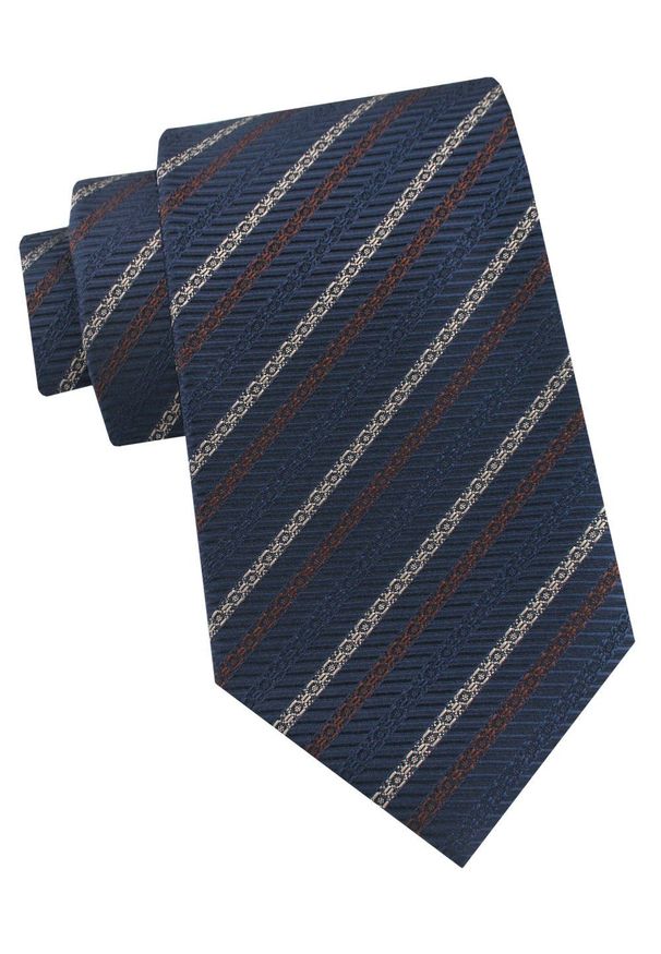 Krawat Męski - Angelo di Monti - Paski (Prążki), Granatowe Tło. Kolor: niebieski. Materiał: tkanina. Wzór: prążki, paski. Styl: elegancki, wizytowy