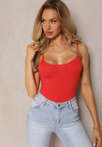 Renee - Czerwony Tank Top na Ramiączkach z Elastycznej Bawełny Daudia. Kolor: czerwony. Materiał: bawełna. Długość rękawa: na ramiączkach