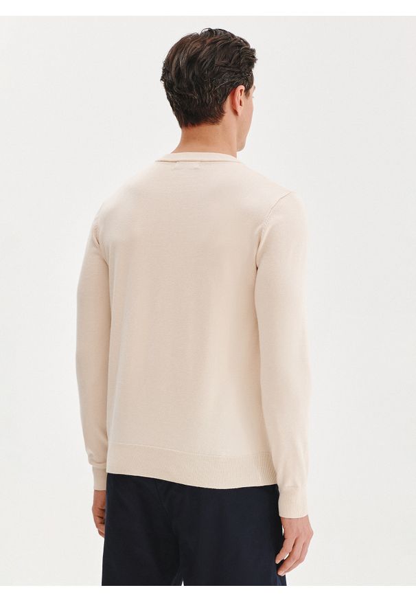 Pako Lorente - PAKO LORENTE – Beżowy sweter męski o-neck. Kolor: beżowy, niebieski. Materiał: wiskoza, poliamid. Wzór: gładki. Sezon: wiosna