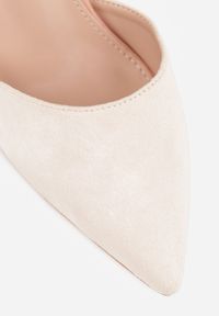 Born2be - Beżowo-Różowe Czółenka na Stożkowym Obcasie Ozdobione Metaliczną Wstawką Xariri. Okazja: na spotkanie biznesowe, do pracy, na imprezę. Zapięcie: sprzączka. Kolor: beżowy. Wzór: aplikacja. Obcas: na obcasie. Styl: biznesowy, elegancki, wizytowy. Wysokość obcasa: średni #5