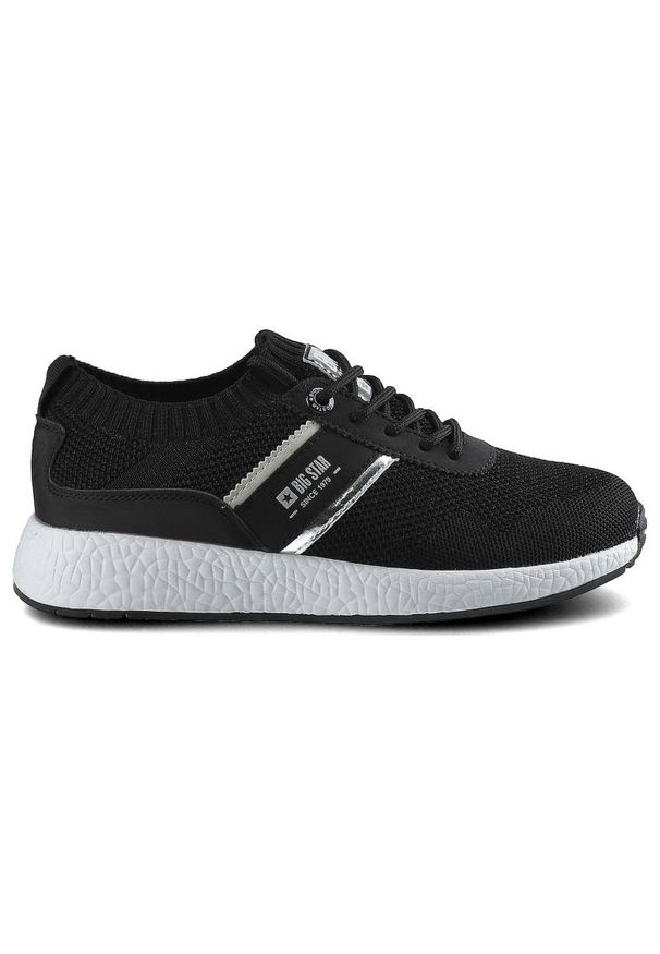 Big-Star - Sneakersy damskie Big Star, materiał tekstylny o siatkowej strukturze z elementami skóry syntetycznej z klasycznym sznurowaniem elastyczną cholewką o. Zapięcie: sznurówki. Kolor: czarny. Materiał: skóra, materiał, syntetyk. Szerokość cholewki: normalna. Sport: fitness