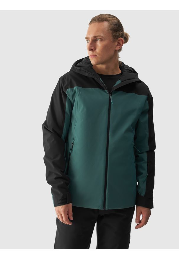 4f - 4F Kurtka narciarska membrana 5000 męska - turkusowa L. Okazja: na co dzień. Typ kołnierza: kaptur. Kolor: turkusowy. Materiał: poliester, syntetyk, materiał, puch. Długość: długie. Sezon: zima. Styl: klasyczny, casual, sportowy