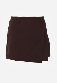 Born2be - Brązowe Eleganckie Spódnico-Szorty z Wysokim Stanem o Asymetrycznym Kroju Tinalina. Okazja: na imprezę, do pracy, na co dzień. Stan: podwyższony. Kolor: brązowy. Długość: krótkie. Styl: elegancki #6