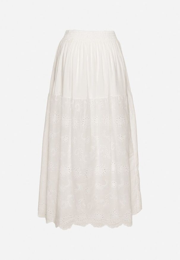 Born2be - Biała Bawełniana Spódnica Ażurowa Rozkloszowana Divora. Okazja: na co dzień. Kolor: biały. Materiał: bawełna. Wzór: ażurowy. Styl: elegancki, klasyczny, casual