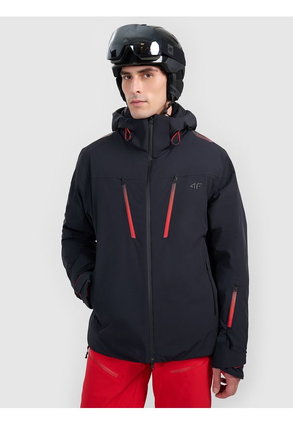 4f - 4F Kurtka narciarska z panelem grzewczym i systemem RECCO membrana 20000 męska - czarna XXL. Typ kołnierza: kołnierzyk stójkowy. Kolor: czarny. Materiał: materiał. Wzór: nadruk. Sezon: zima