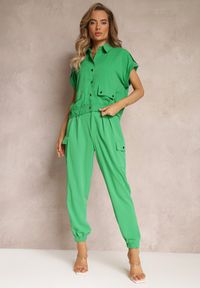 Renee - Zielony 2-częściowy Komplet z Bluzką i Spodniami Ezrala. Kolor: zielony. Wzór: aplikacja #2