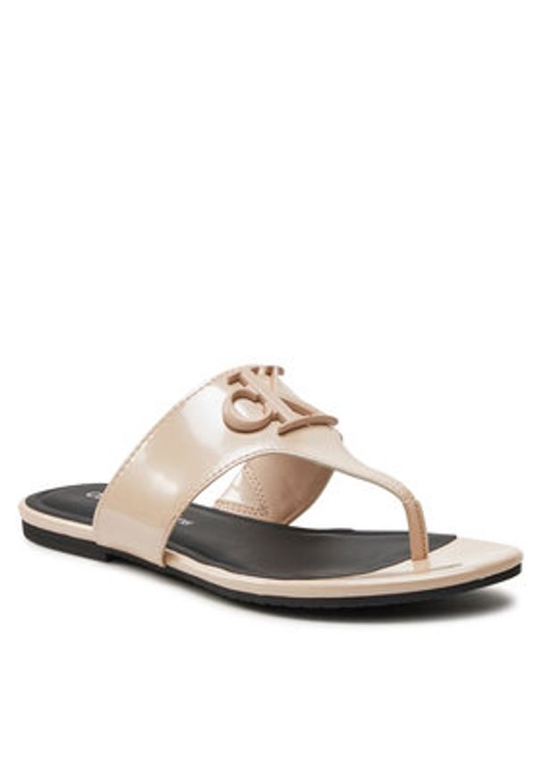Calvin Klein Jeans Japonki Flat Sandal Slide Toepost Mg Met YW0YW01342 Różowy. Kolor: różowy. Materiał: skóra