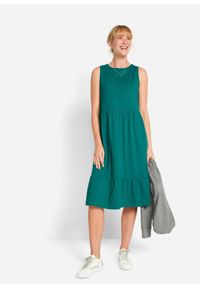 bonprix - Sukienka z dżerseju z czystej bawełny. Kolor: niebieski. Materiał: jersey, bawełna. Długość rękawa: na ramiączkach. Styl: elegancki #1