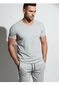 Sinsay - Koszulka - szary. Typ kołnierza: dekolt w serek. Kolor: szary. Materiał: bawełna. Długość rękawa: krótki rękaw. Długość: krótkie