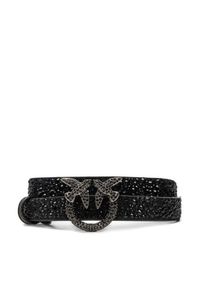 Pinko - PINKO Pasek Damski Love Berry H2 Belt AI 24-25 PLT01 100143 A26C Czarny. Kolor: czarny. Materiał: skóra, zamsz