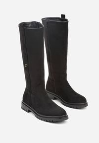 Born2be - Czarne Eleganckie Kozaki Oficerki z Imitacji Zamszu Zdobione Aplikacją Salissana. Okazja: na co dzień. Kolor: czarny. Materiał: zamsz. Wzór: aplikacja. Styl: elegancki #3