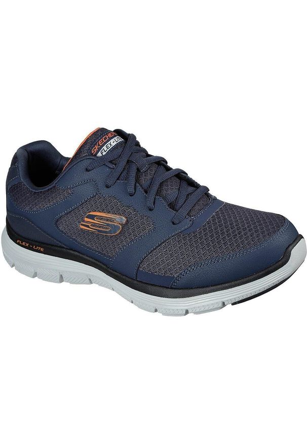 skechers - Adidasy Skechers Flex Advantage 4.0, Mężczyźni. Kolor: wielokolorowy, niebieski, pomarańczowy. Materiał: skóra, materiał. Szerokość cholewki: normalna. Wzór: gładki. Sport: fitness