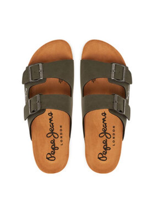 Pepe Jeans Klapki PMS90110 Khaki. Kolor: brązowy. Materiał: skóra