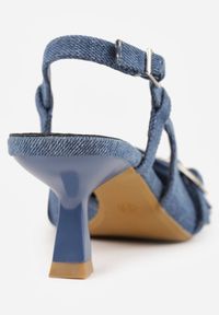 Born2be - Granatowe Czółenka ze Szpiczastym Noskiem na Obcasie Typu Kaczuszka Ozdobione Klamrami Asinelle. Okazja: na spotkanie biznesowe. Nosek buta: szpiczasty. Zapięcie: klamry. Kolor: niebieski. Wzór: aplikacja. Obcas: na obcasie. Styl: biznesowy, elegancki. Wysokość obcasa: średni #5