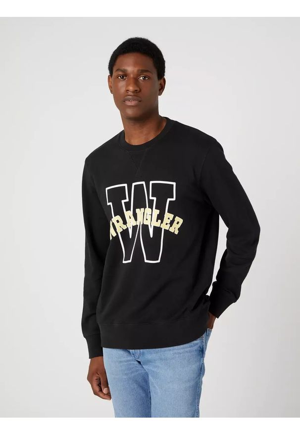 Wrangler - WRANGLER GRAPHIC CREW MĘSKA BLUZA KLASYCZNA LOGO NADRUK SWEAT FADED W6G8I3XV6. Wzór: nadruk. Styl: klasyczny