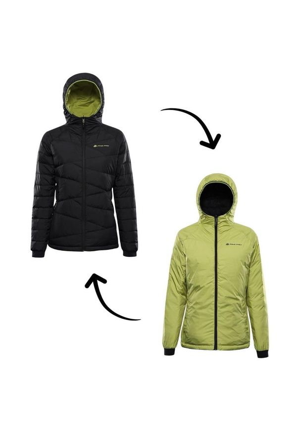 ALPINE PRO - Kurtka damska puchowa dwustronna Alpine Pro Rogita 2. Kolor: czarny, zielony, wielokolorowy. Materiał: puch. Sport: turystyka piesza