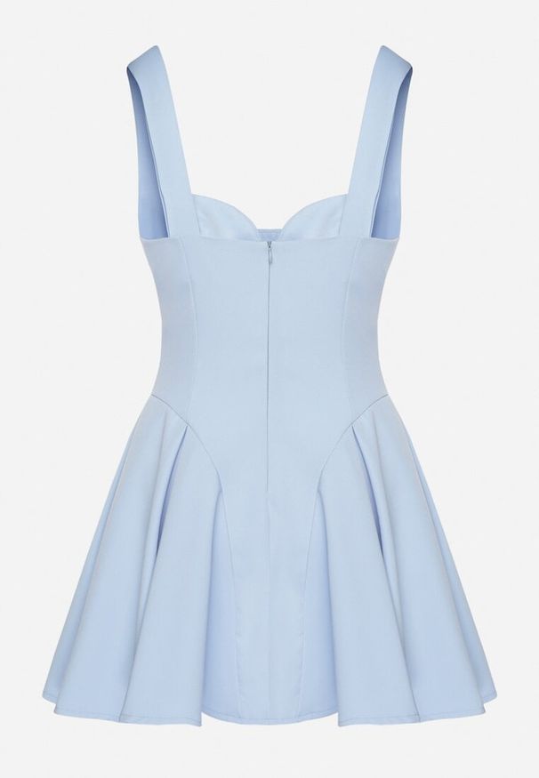 Born2be - Niebieska Rozkloszowana Sukienka z Gorsetową Górą i Dekoltem w Serce Frolami. Okazja: na co dzień. Typ kołnierza: dekolt gorset. Kolor: niebieski. Typ sukienki: gorsetowe. Styl: casual