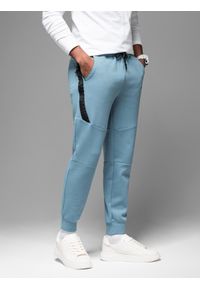Ombre Clothing - Spodnie dresowe męskie ze ściągaczami i ozdobnym zamkiem – jasnoniebieskie V4. Kolor: niebieski. Materiał: dresówka. Styl: sportowy, elegancki #11