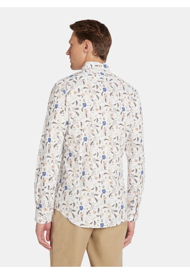 Pako Lorente - PAKO LORENTE - Biała koszula męska kwiaty. Kolor: biały. Materiał: elastan, bawełna. Długość rękawa: długi rękaw. Długość: długie. Wzór: kwiaty. Sezon: jesień