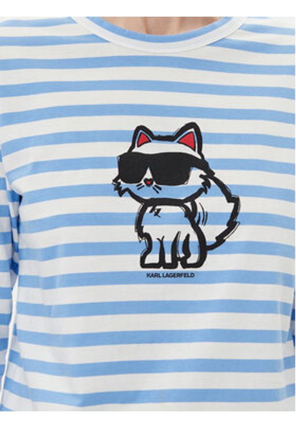 Karl Lagerfeld - KARL LAGERFELD Bluzka A1W17137 Niebieski Regular Fit. Typ kołnierza: dekolt w karo. Kolor: niebieski. Materiał: bawełna