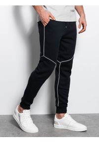 Ombre Clothing - Spodnie męskie dresowe joggery z kontrastowymi elementami - czarne V1 OM-PASK-22FW-001 - XL. Kolor: czarny. Materiał: dresówka. Wzór: geometria #4