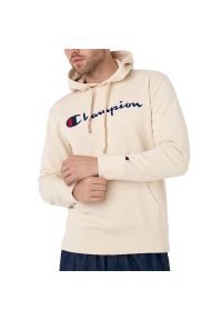 Bluza Champion Embroidered Script Logo Hoodie 217060-YS015 - beżowa. Kolor: beżowy. Materiał: bawełna, tkanina, poliester. Wzór: napisy. Styl: klasyczny, sportowy #1