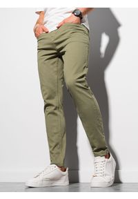 Ombre Clothing - Spodnie męskie chino - khaki P990 - M. Okazja: na co dzień. Kolor: brązowy. Materiał: bawełna, elastan. Styl: casual, klasyczny, elegancki #4