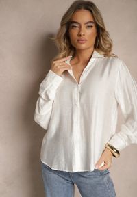 Renee - Biała Koszula o Kroju Oversize z Podpinanymi Rękawami Jenitta. Okazja: na co dzień. Kolor: biały. Materiał: jeans. Styl: elegancki, casual