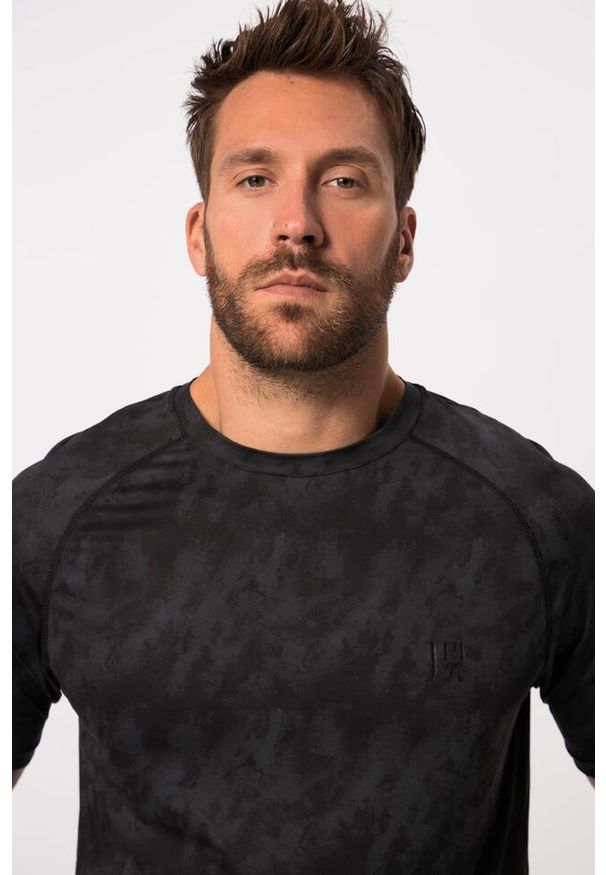 JAY-PI - Męski T-shirt FLEXNAMIC® fitness okrągły dekolt rękaw 1/2 nadruk. Kolekcja: plus size. Kolor: czarny. Materiał: elastan, poliester, materiał. Wzór: nadruk. Sport: fitness