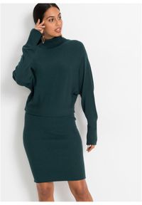 bonprix - Sukienka dzianinowa. Typ kołnierza: golf. Kolor: niebieski. Materiał: dzianina. Styl: elegancki #1