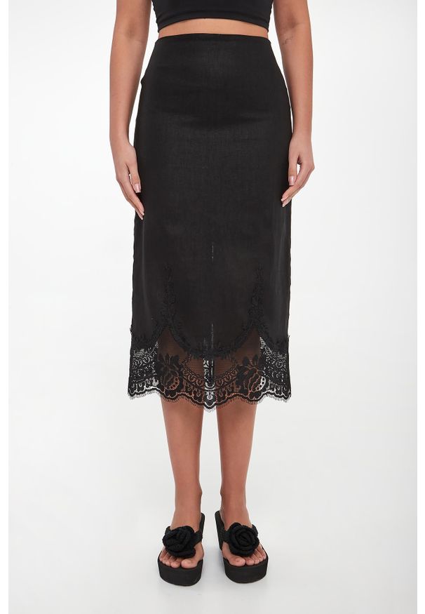 Twinset Milano - Spódnica lniana z koronką TWINSET. Materiał: len, koronka. Wzór: koronka