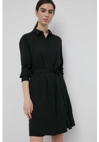 Calvin Klein sukienka kolor czarny mini prosta. Okazja: na co dzień. Kolor: czarny. Materiał: tkanina, poliester. Długość rękawa: długi rękaw. Typ sukienki: proste. Styl: casual. Długość: mini #4