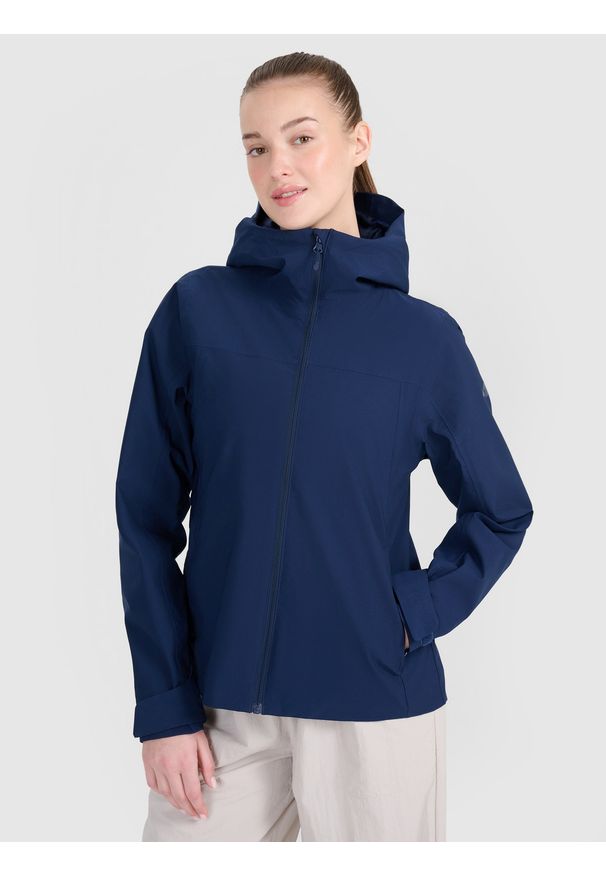 4f - 4F Kurtka przejściowa membrana 5000 damska - granatowa S. Okazja: na co dzień. Typ kołnierza: kaptur. Kolor: niebieski. Materiał: syntetyk, dzianina, materiał, tkanina. Styl: casual, klasyczny, sportowy