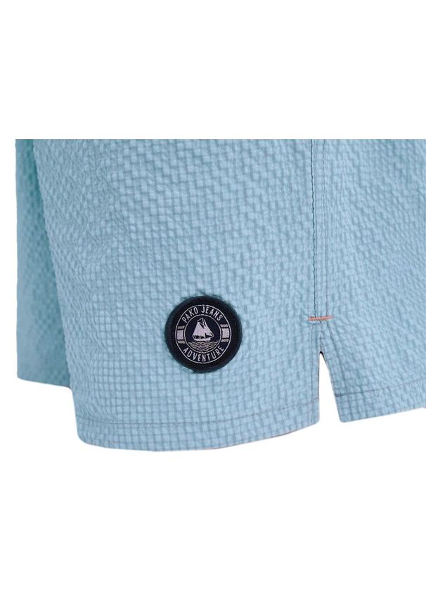 Pako Jeans - Luźne Spodenki Kąpielowe (Plażowe) - PAKO JEANS - Szary Błękit. Kolor: niebieski. Materiał: poliester. Wzór: napisy