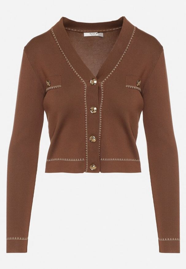 Born2be - Brązowy Kardigan Patli. Kolor: brązowy. Długość rękawa: długi rękaw. Długość: długie. Styl: elegancki, retro