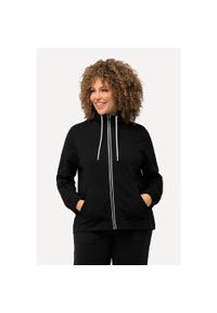 ULLA POPKEN - Damskie Bluza rozpinana stójka kieszeń kangurka dłuższy tył. Typ kołnierza: kołnierzyk stójkowy. Kolekcja: plus size. Kolor: czarny. Materiał: poliester, materiał, bawełna. Długość: długie #1