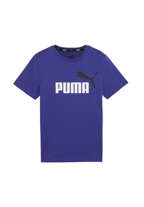 Puma - Koszulka t-shirt dziecięca dla chłopca bawełna granatowa logo PUMA. Kolor: niebieski. Materiał: bawełna